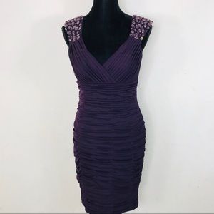 Xscape Purple Beaded Cocktail Dress Size 8